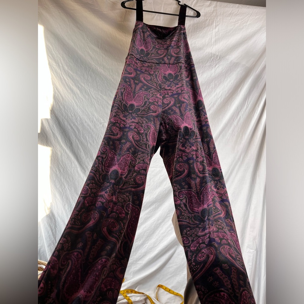 Vintage Velvet Paisley Purple Bib Overalls Coldwater Creek Women Large Jumpsuit - Picture 10 of 16
